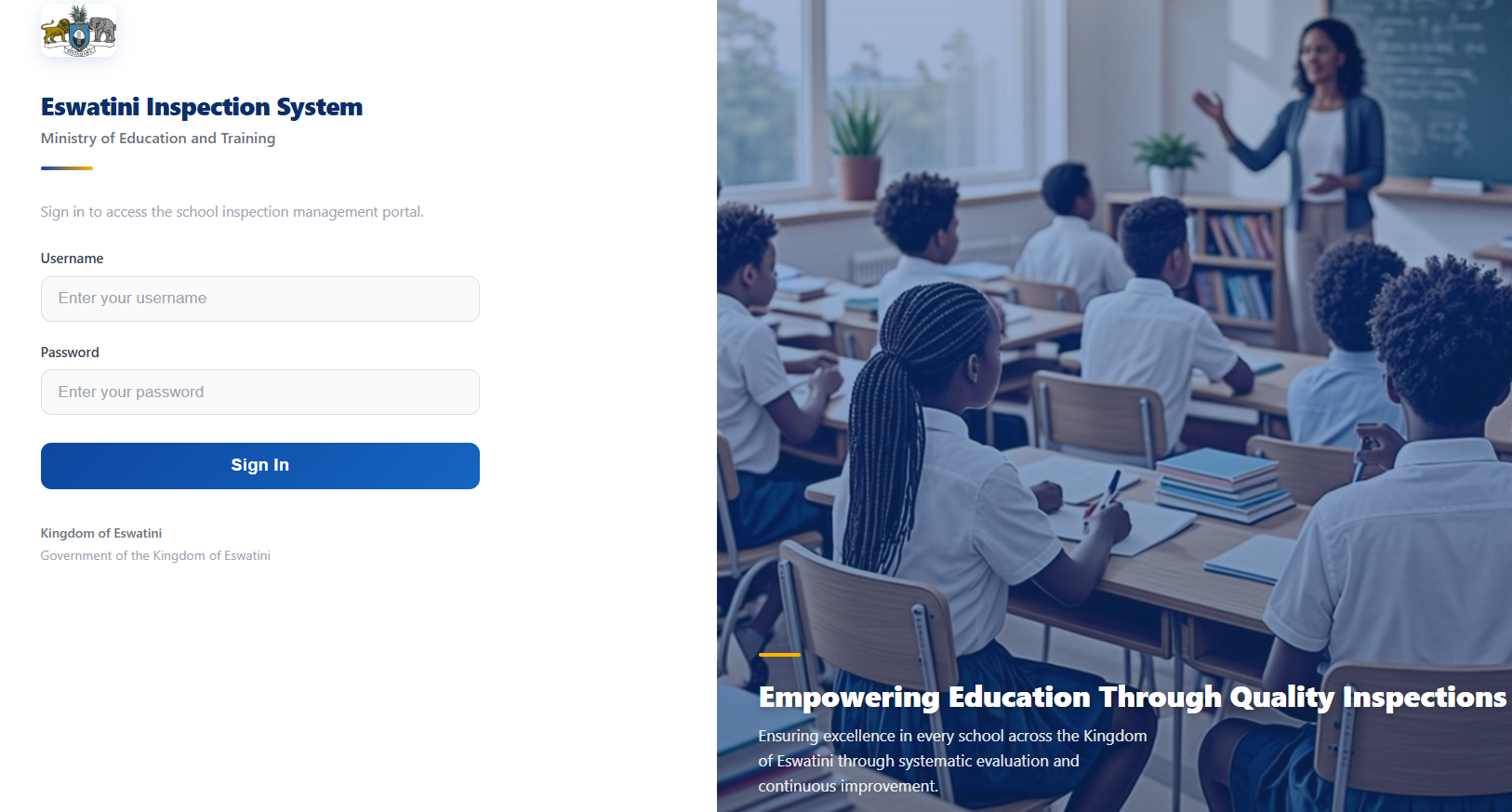 Eswatini Inspection System Login Page