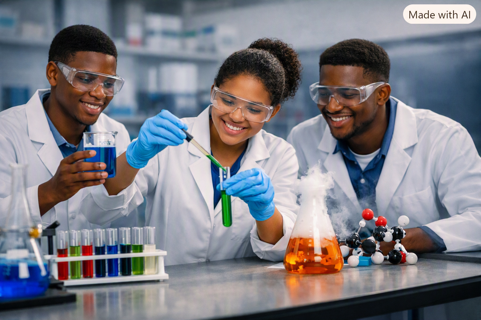 Students conducting a science experiment in a laboratory